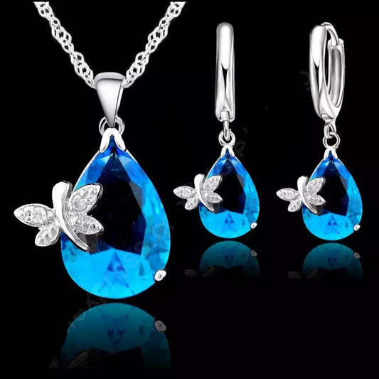 925 Sterling Silver Dragonfly Earring Necklace Set