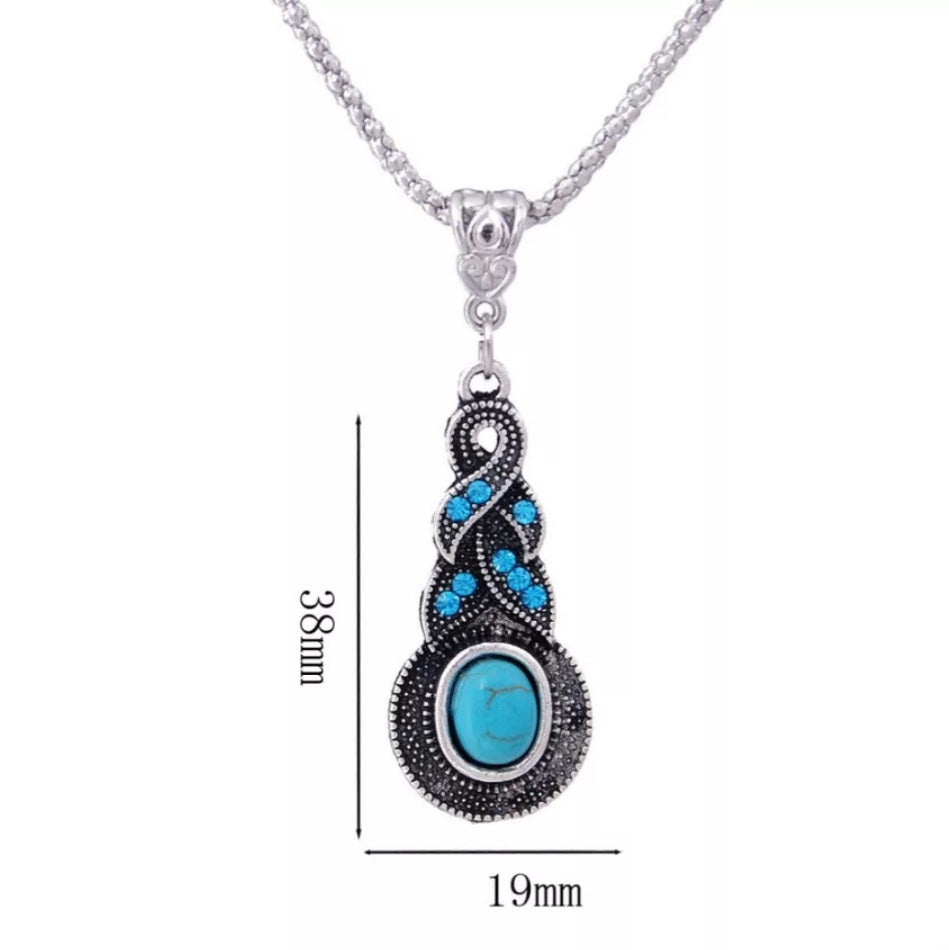 Tibetan Silver Turquoise Oval Stone Earring Necklace Set