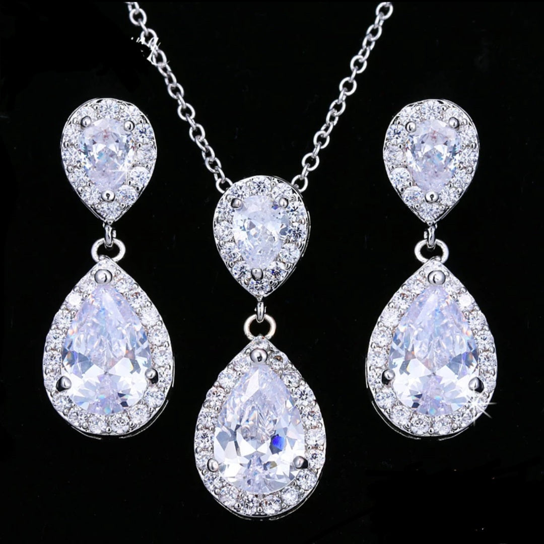 Luxury Double Water Drop Zirconia Jewellery Set