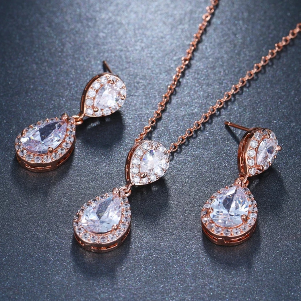 Luxury Double Water Drop Zirconia Jewellery Set