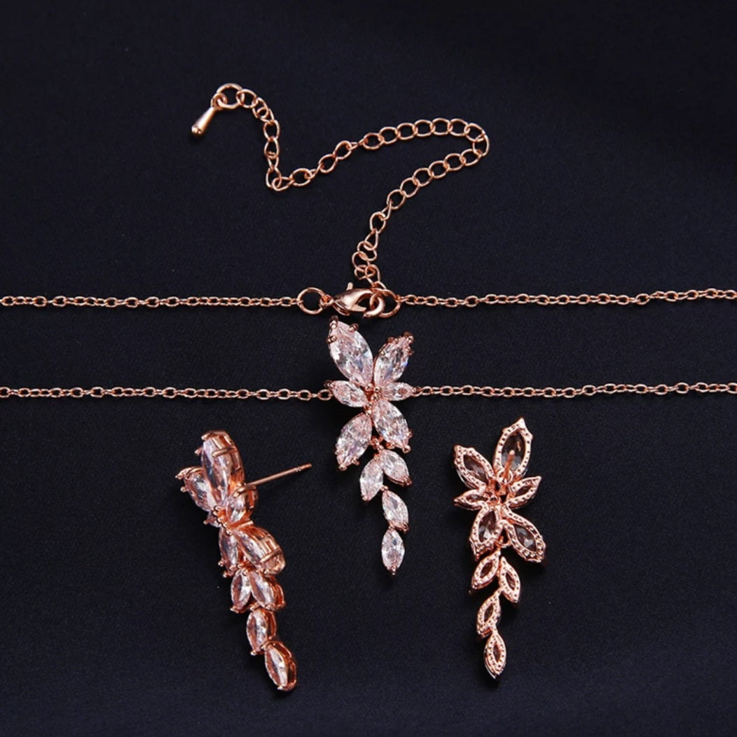 Luxury Sparkling Leaves Jewellery Set