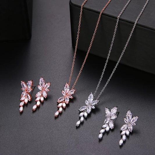 Luxury Sparkling Leaves Jewellery Set