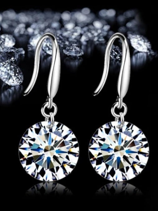 Dainty Silver 8mm Cubic Zirconia Drop Earrings