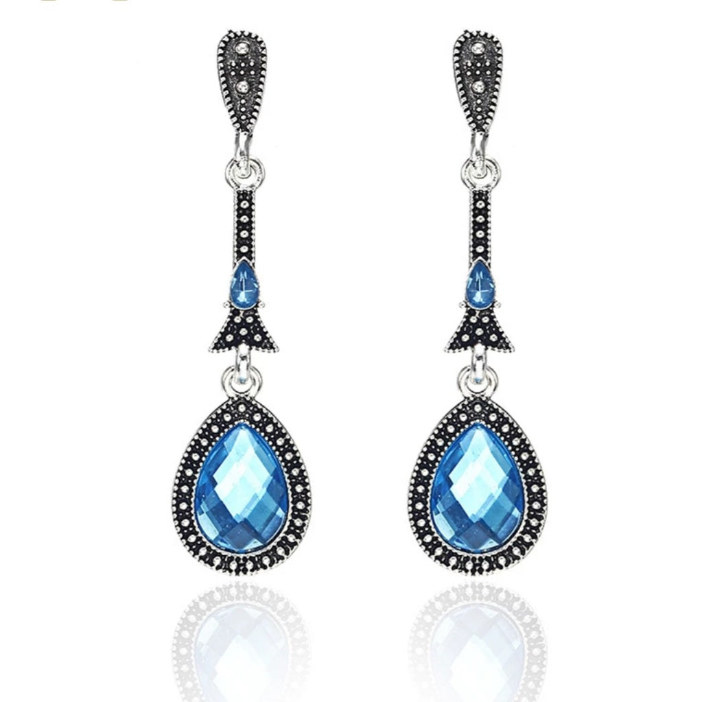 Silver Blue Water Drop Earrings