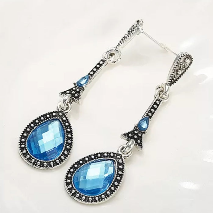 Silver Blue Water Drop Earrings