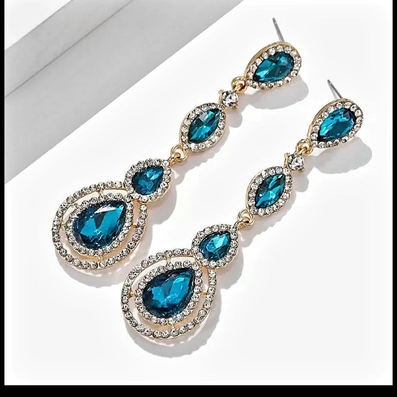 Gold Water Drop Rhinestone Dangle Earrings