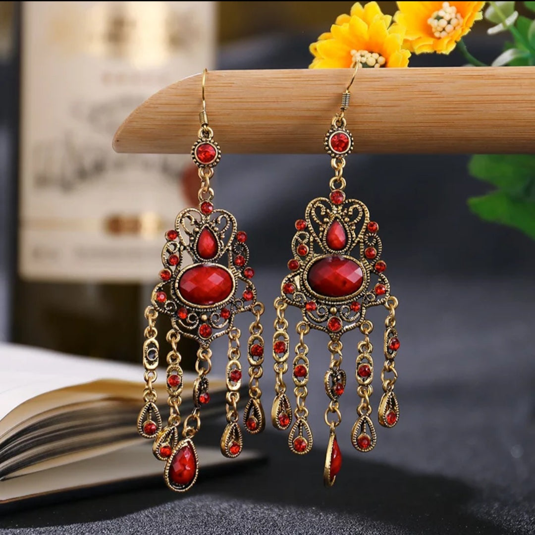 Gypsy Gold Rhinestone Dangling Earrings