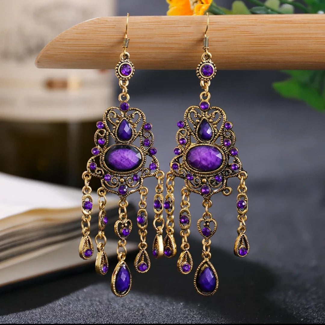 Gypsy Gold Rhinestone Dangling Earrings