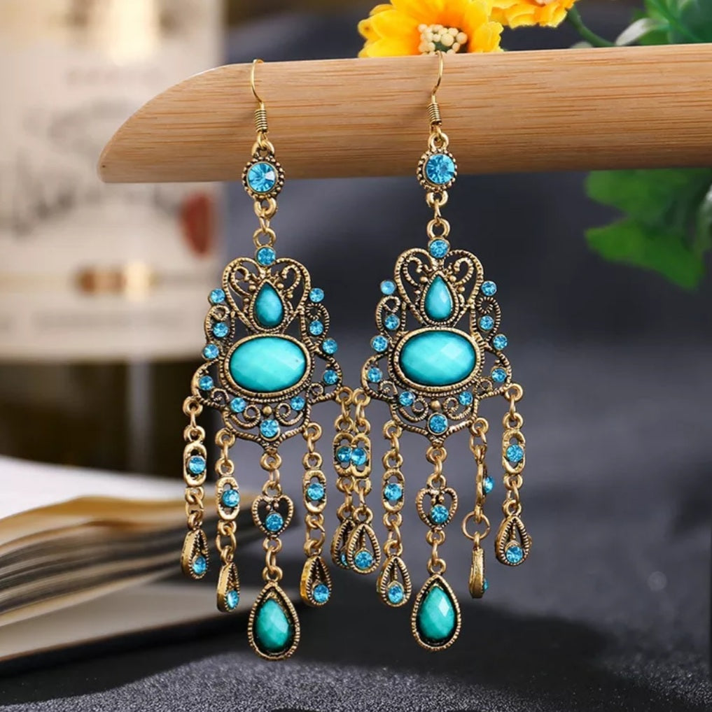 Gypsy Gold Rhinestone Dangling Earrings