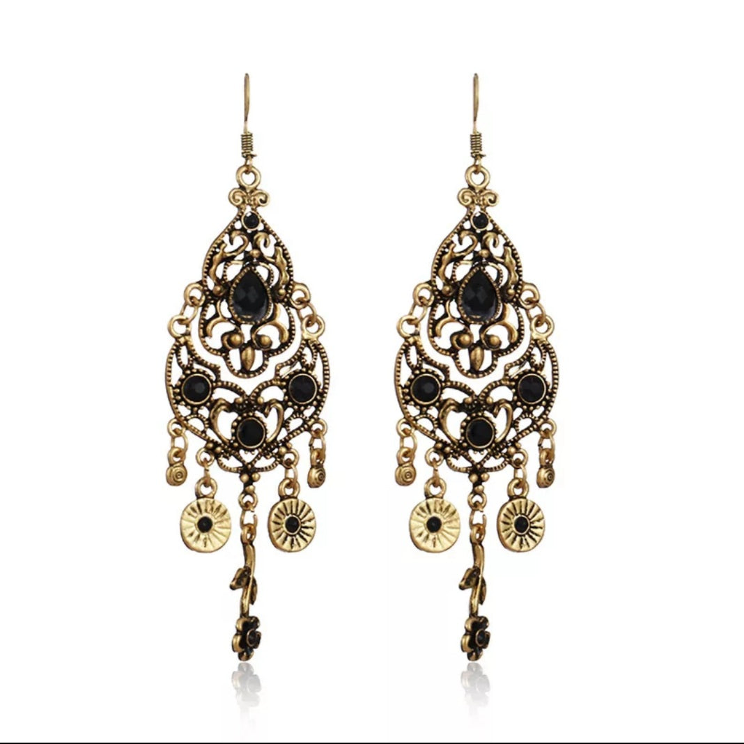 Vintage Gold Hollow Carved Tassel Earrings