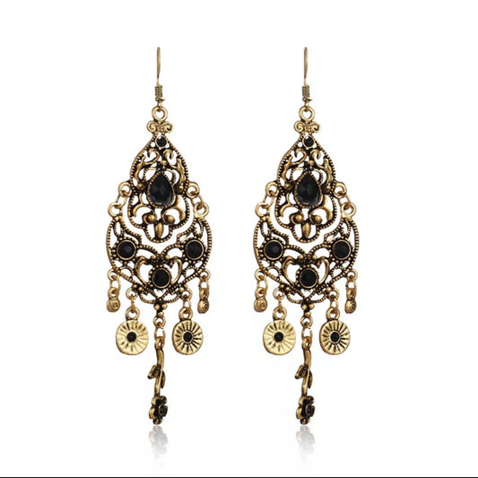 Vintage Gold Hollow Carved Tassel Earrings