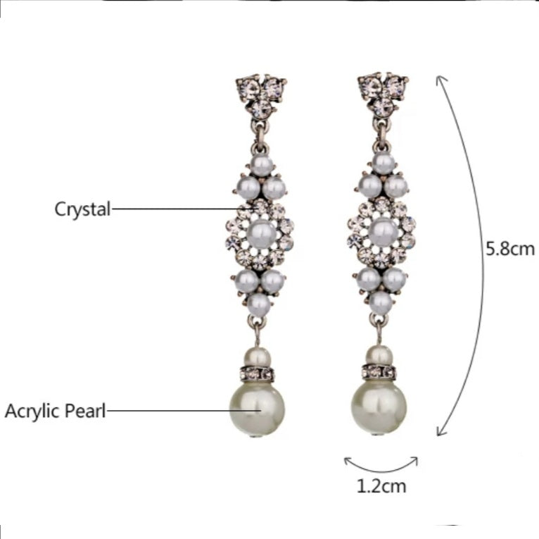 Silver Crystal Pearl Drop Earrings