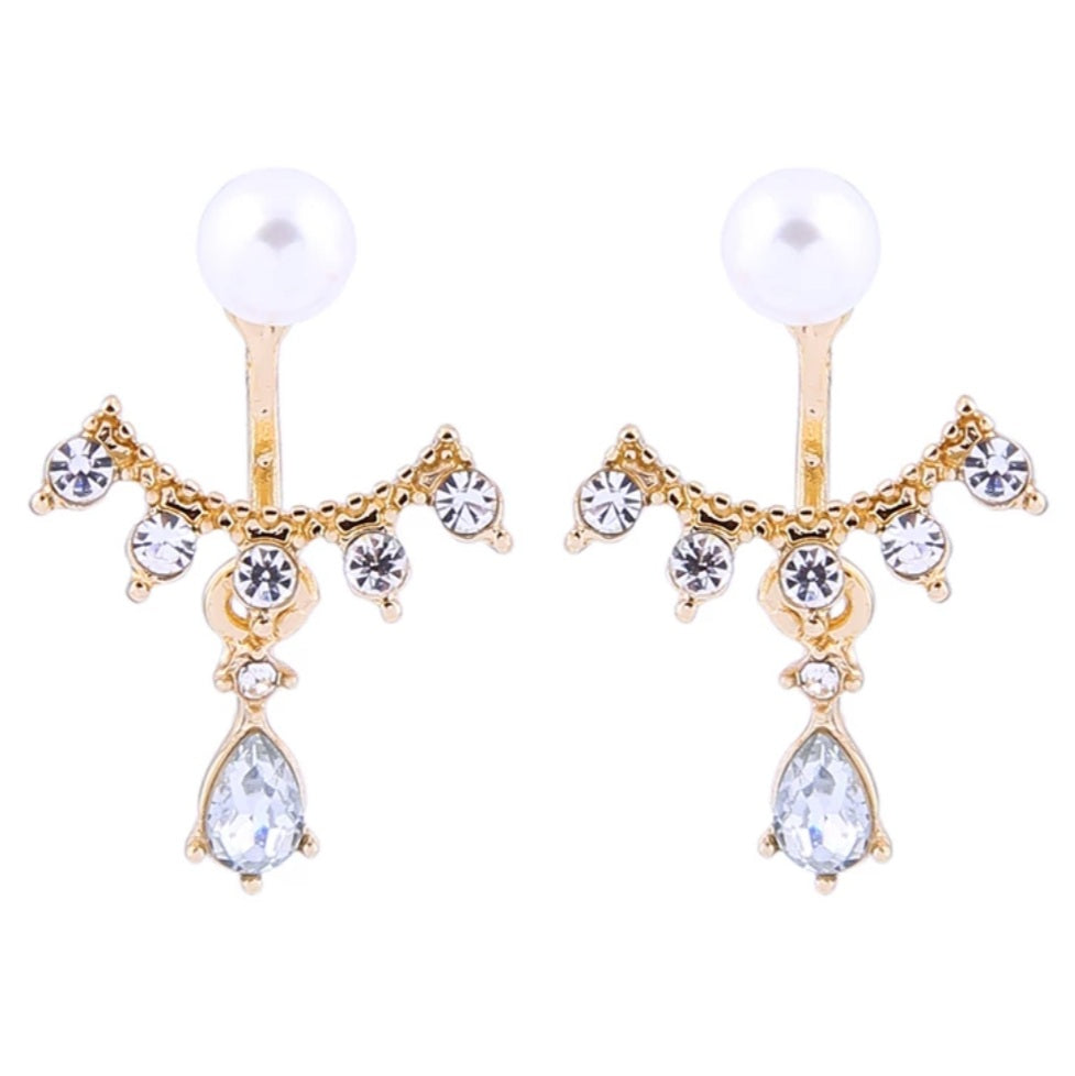 Gold Pearl Crystal Drop Earrings