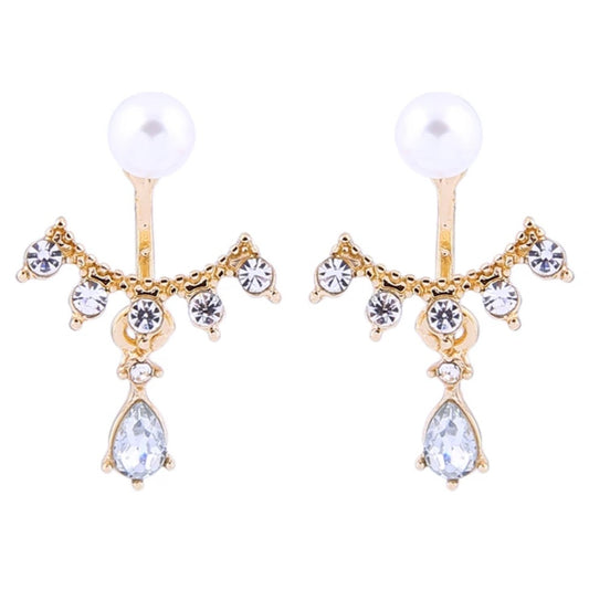 Gold Pearl Crystal Drop Earrings