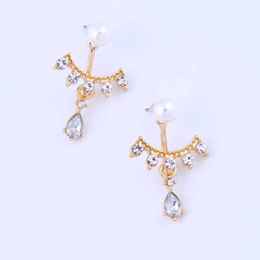 Gold Pearl Crystal Drop Earrings