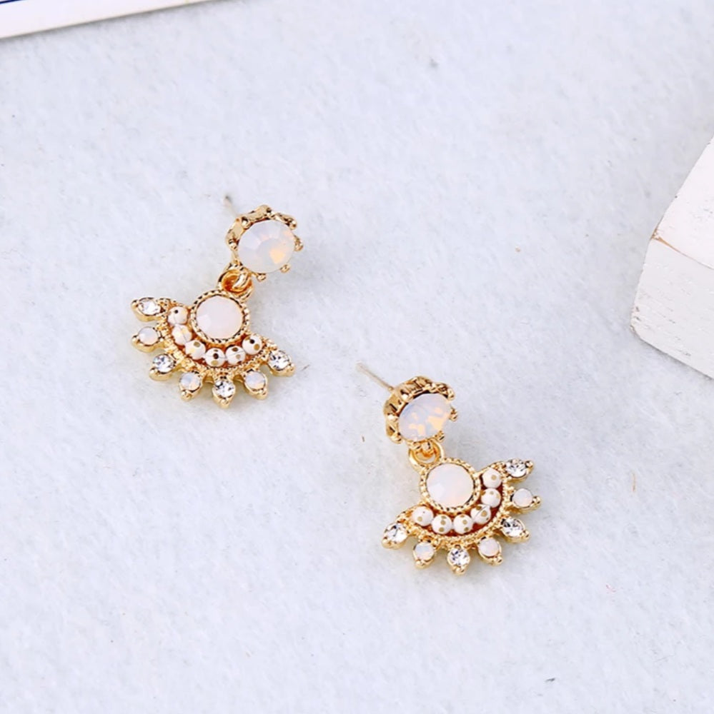 Unique Gold Crystal Semicircle Drop Earrings