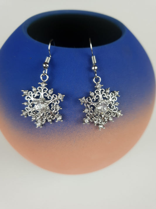 Luxury Silver Crystal Zircon Snowflake Earrings