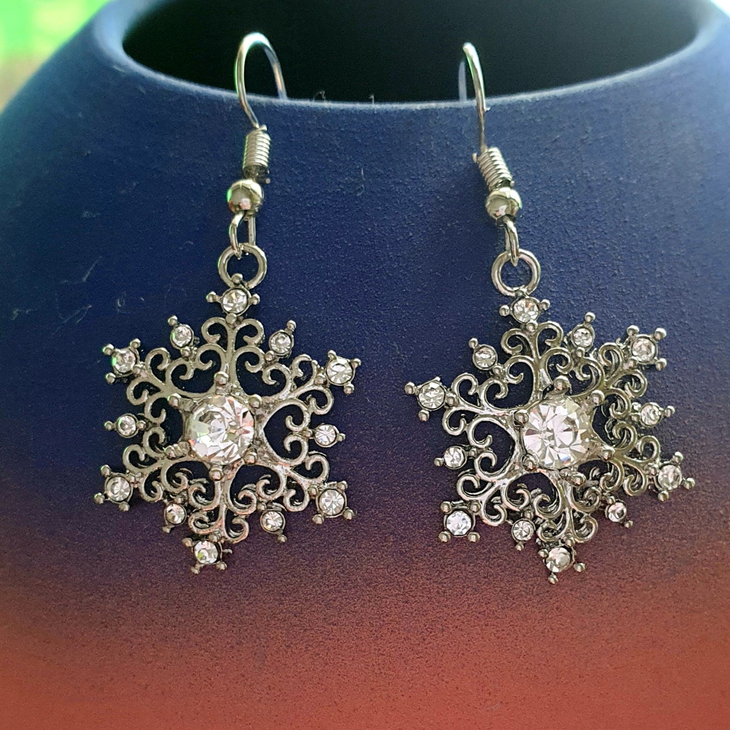 Luxury Silver Crystal Zircon Snowflake Earrings