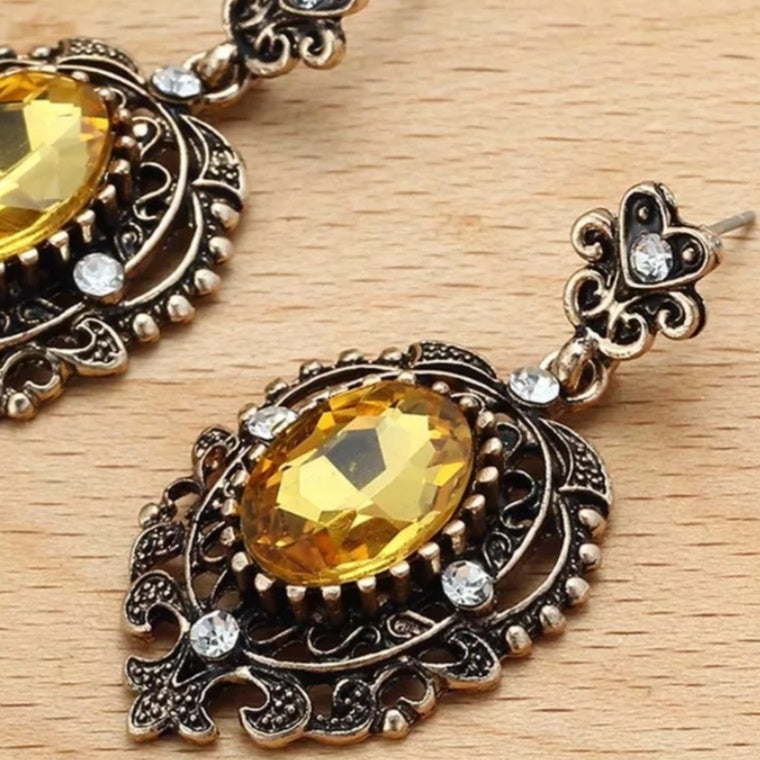 Antique Gold Crystal Dangle Earrings