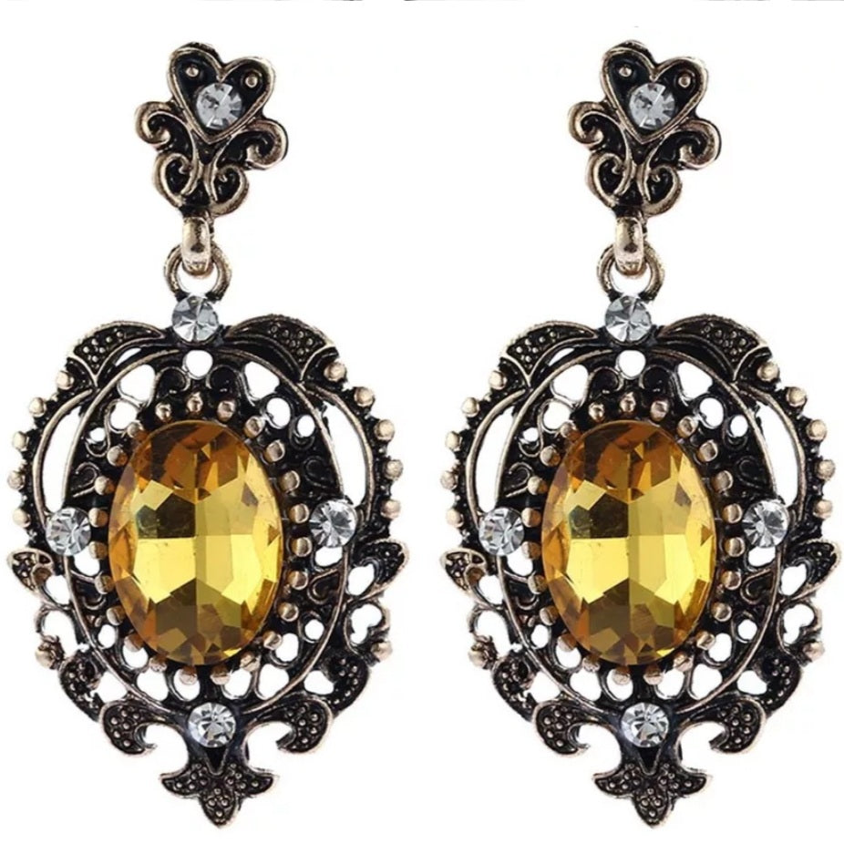 Antique Gold Crystal Dangle Earrings