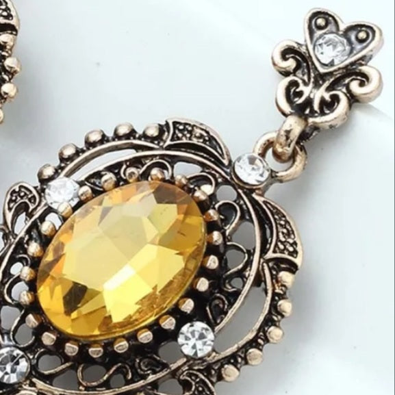 Antique Gold Crystal Dangle Earrings