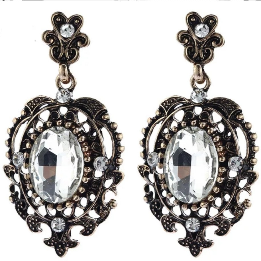 Antique Gold Crystal Dangle Earrings