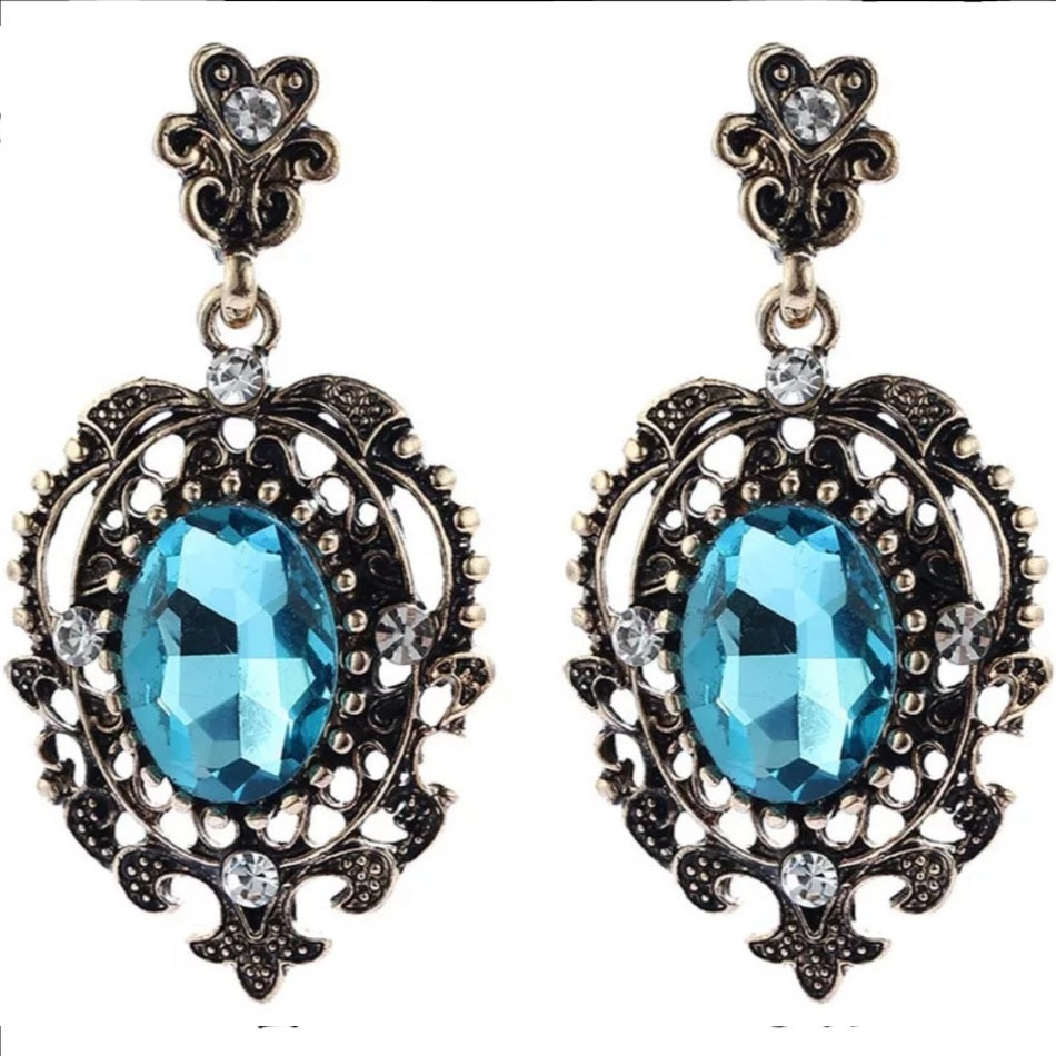 Antique Gold Crystal Dangle Earrings