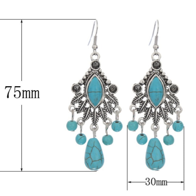 Bohemian Silver Turquoise Tassel Earrings