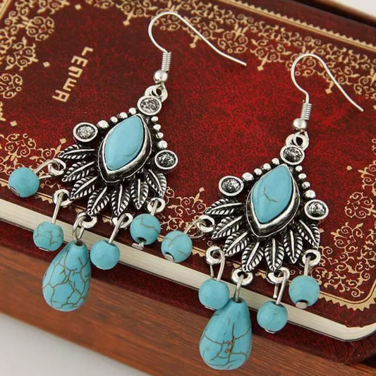 Bohemian Silver Turquoise Tassel Earrings