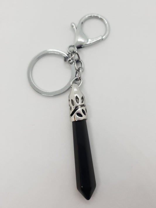 Black Onyx Hollow Carved Pillar Keychain