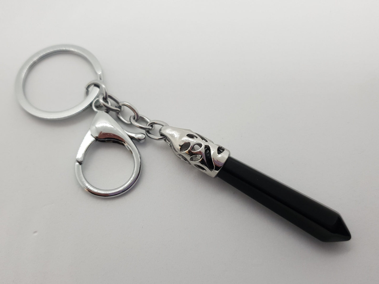 Black Onyx Hollow Carved Pillar Keychain