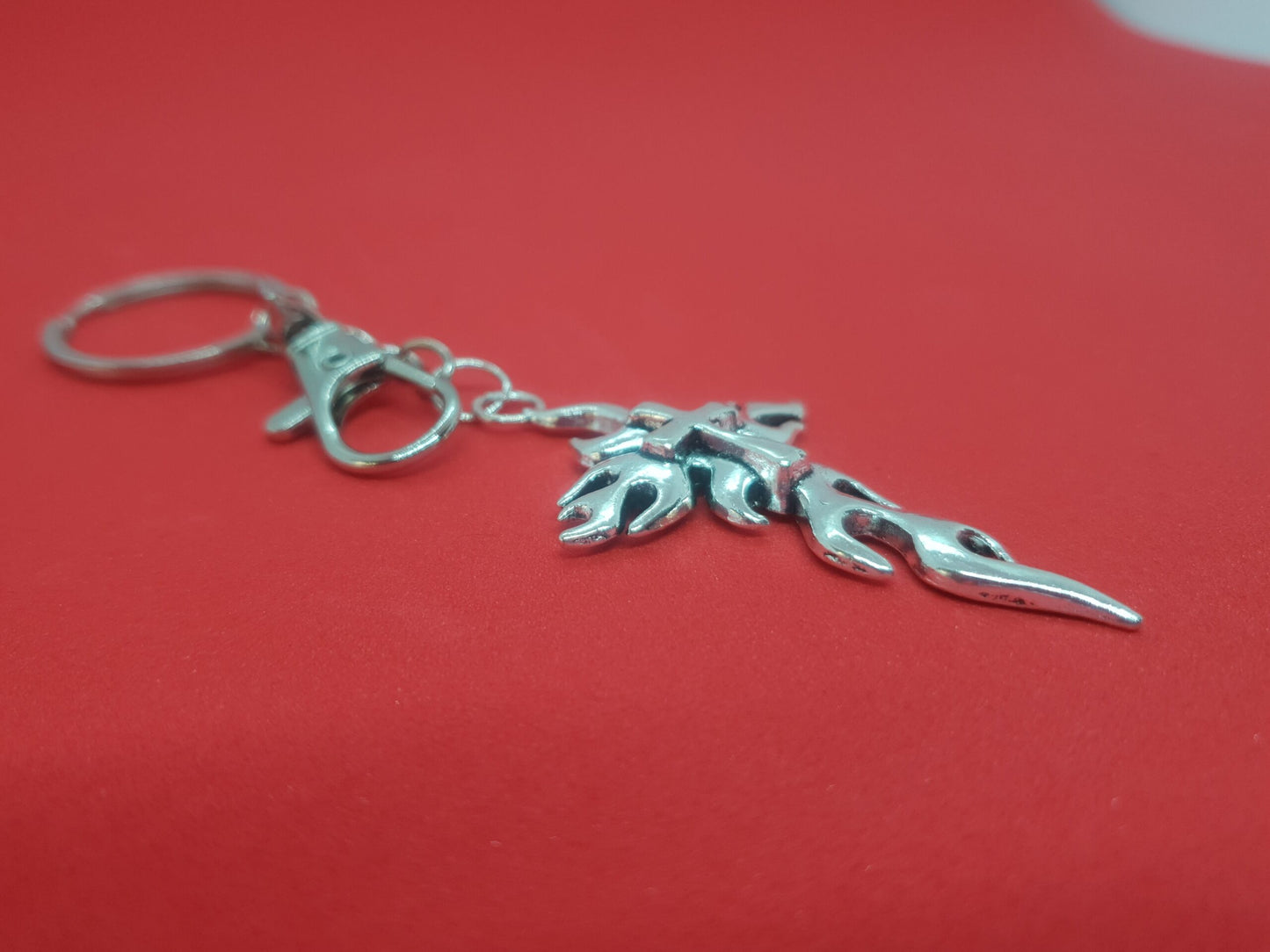 Silver Flaming Cross Keychain