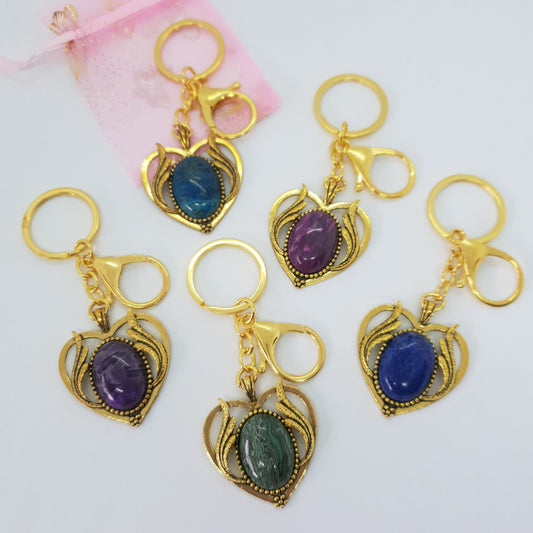 Antique Gold Heart Wings Keychain