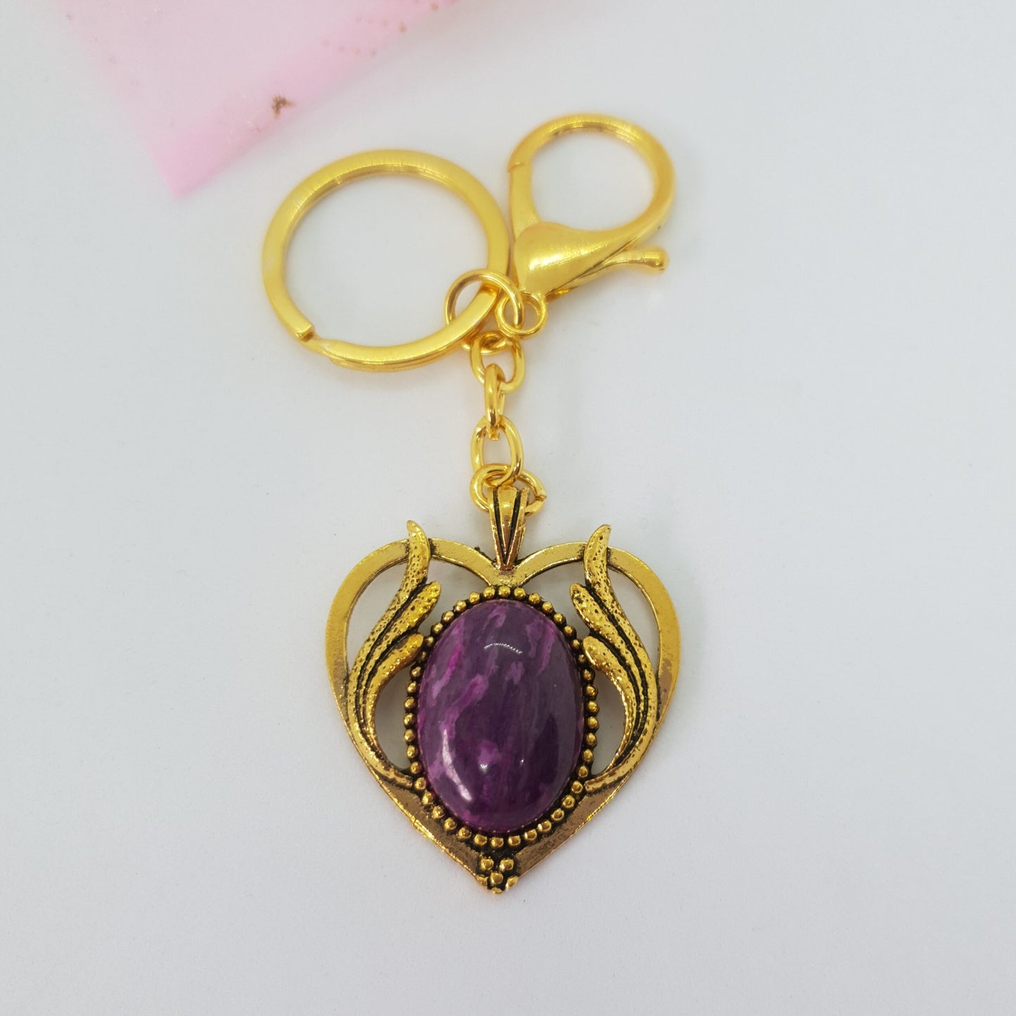 Antique Gold Heart Wings Keychain