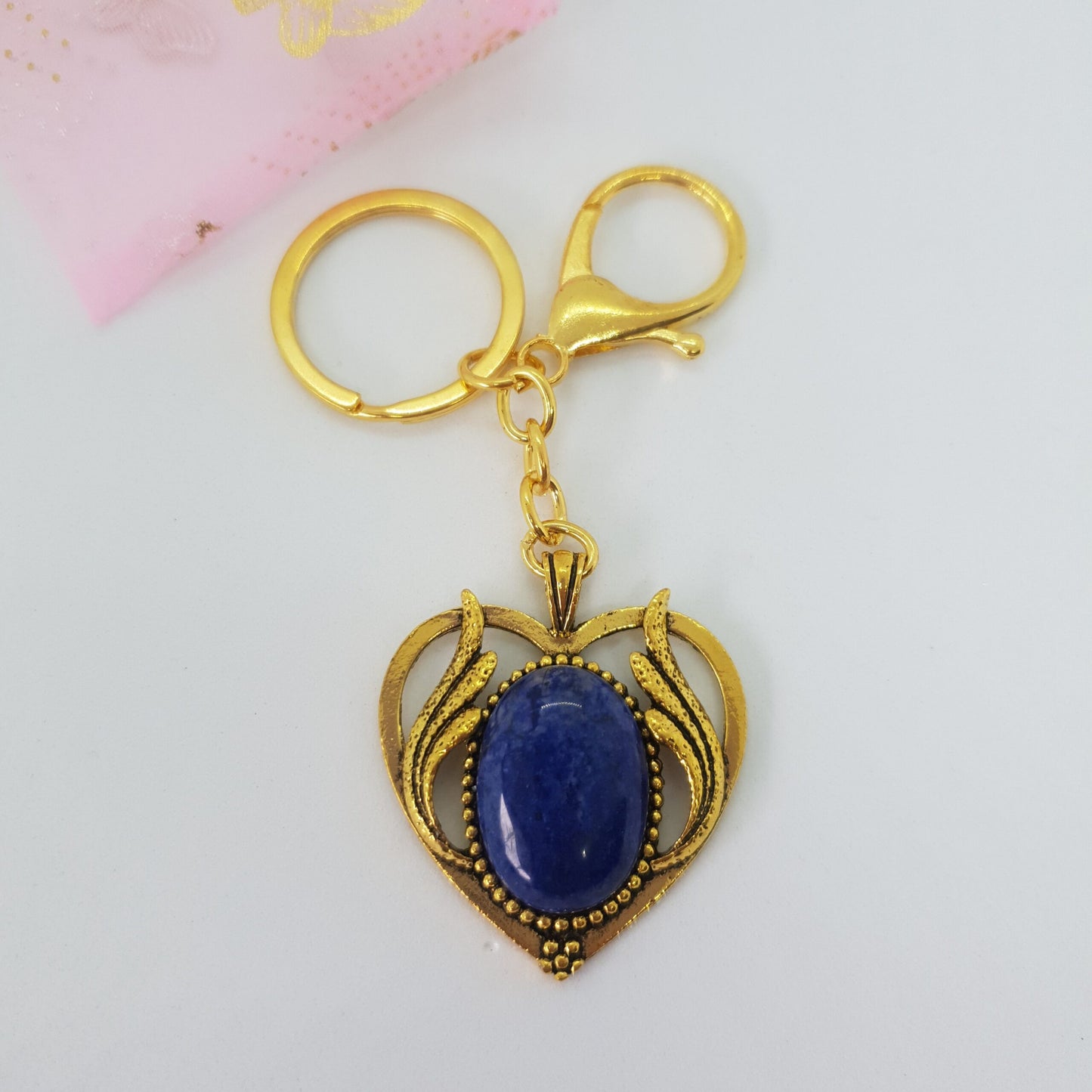 Antique Gold Heart Wings Keychain