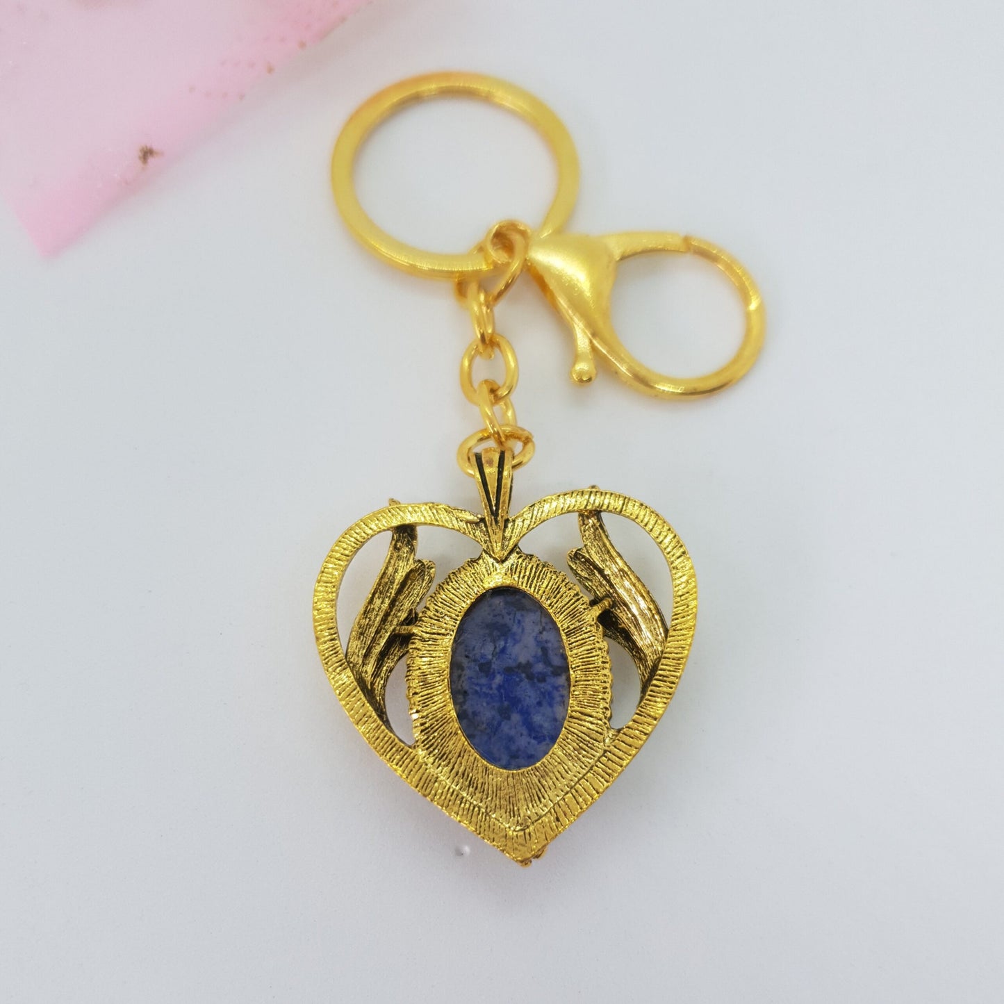 Antique Gold Heart Wings Keychain