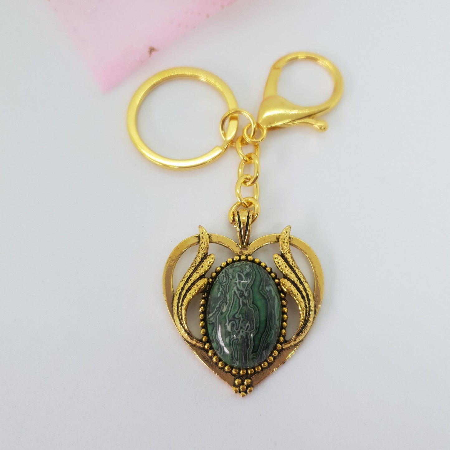 Antique Gold Heart Wings Keychain