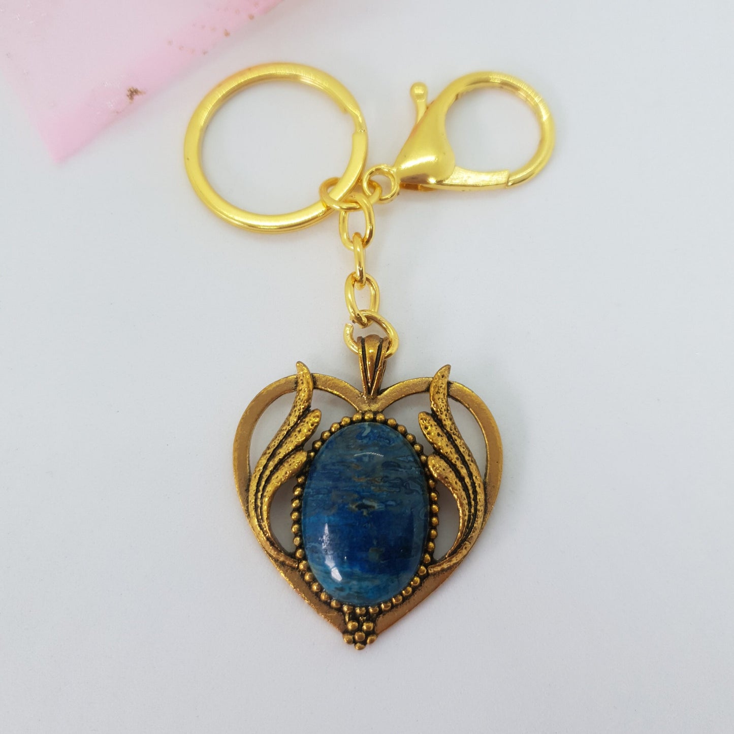 Antique Gold Heart Wings Keychain