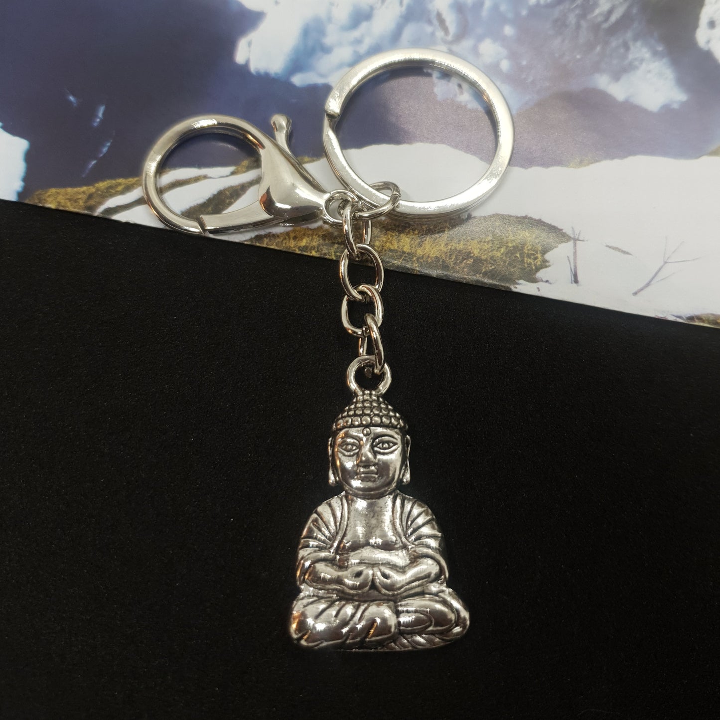 Silver Meditation Buddha Keychain