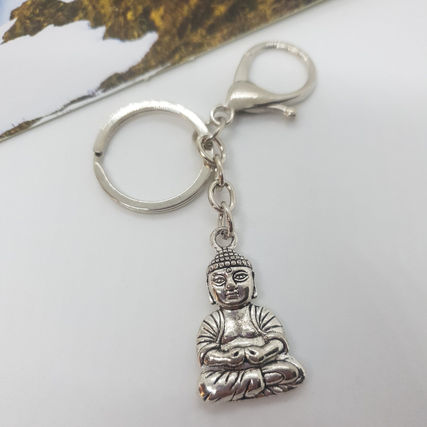 Silver Meditation Buddha Keychain