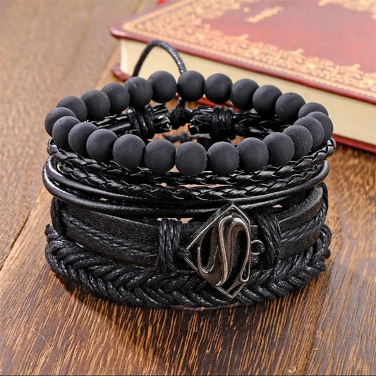 Vintage Black Superman 4 Layer Wrap Bracelet