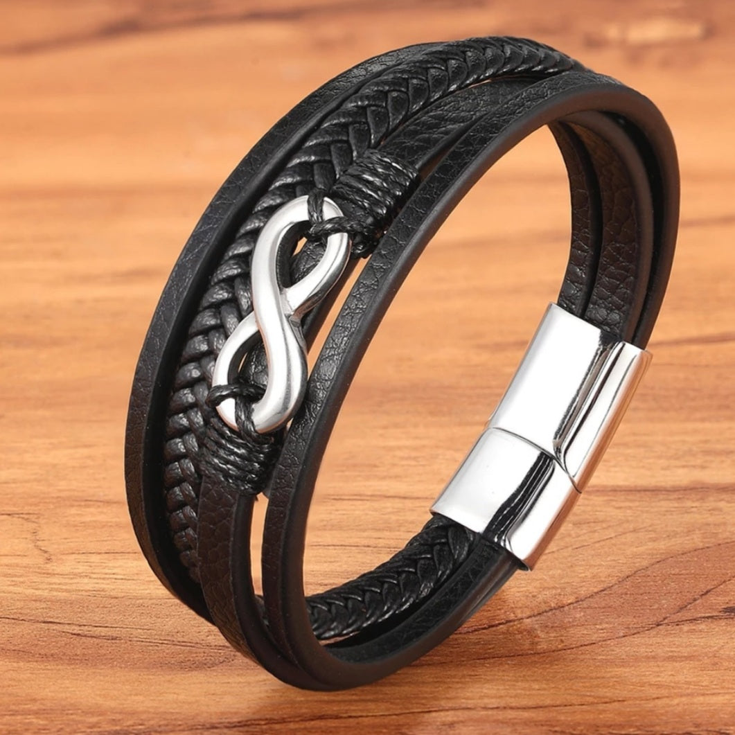 Multi-layer Stainless Steel Leather Infinity Bracelet