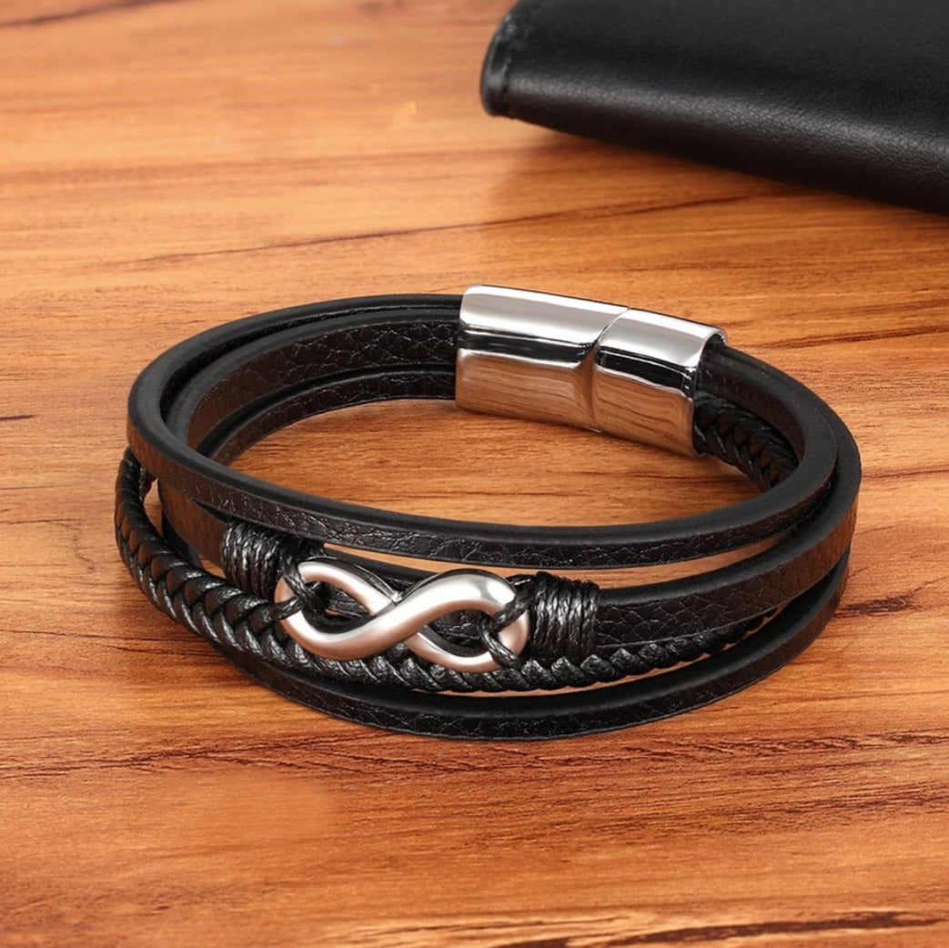 Multi-layer Stainless Steel Leather Infinity Bracelet