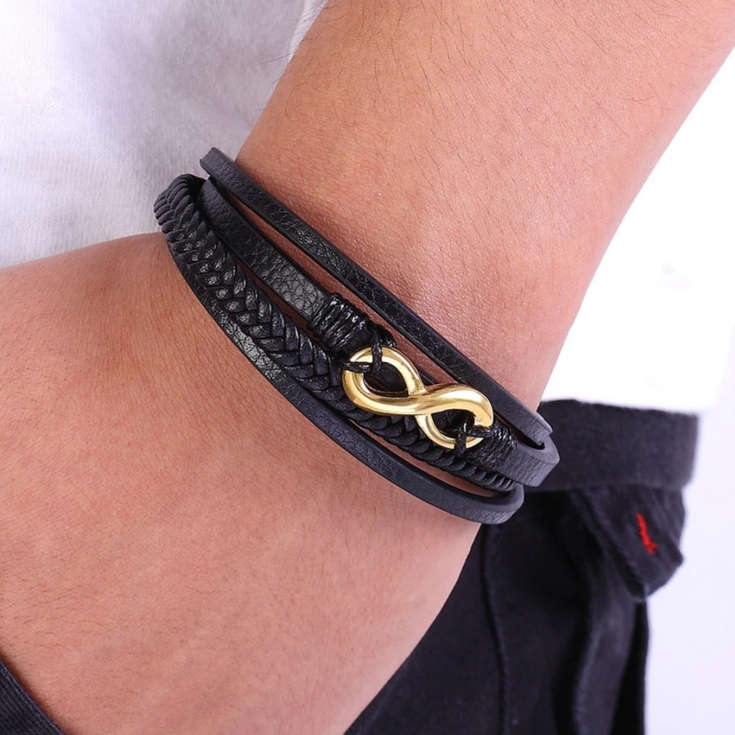 Multi-layer Stainless Steel Leather Infinity Bracelet