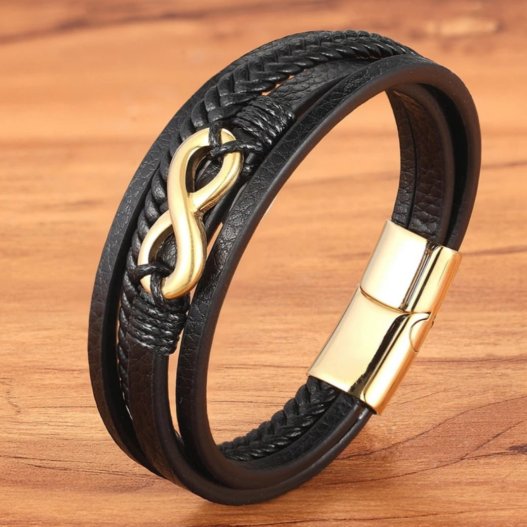 Multi-layer Stainless Steel Leather Infinity Bracelet