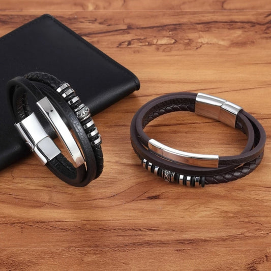 Multi-layer Stainless Steel Luxury Leather Bracelet