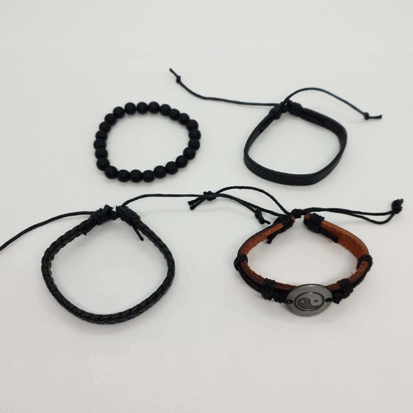Vintage Black Yin Yang 4 Layer Wrap Leather Bracelet Set