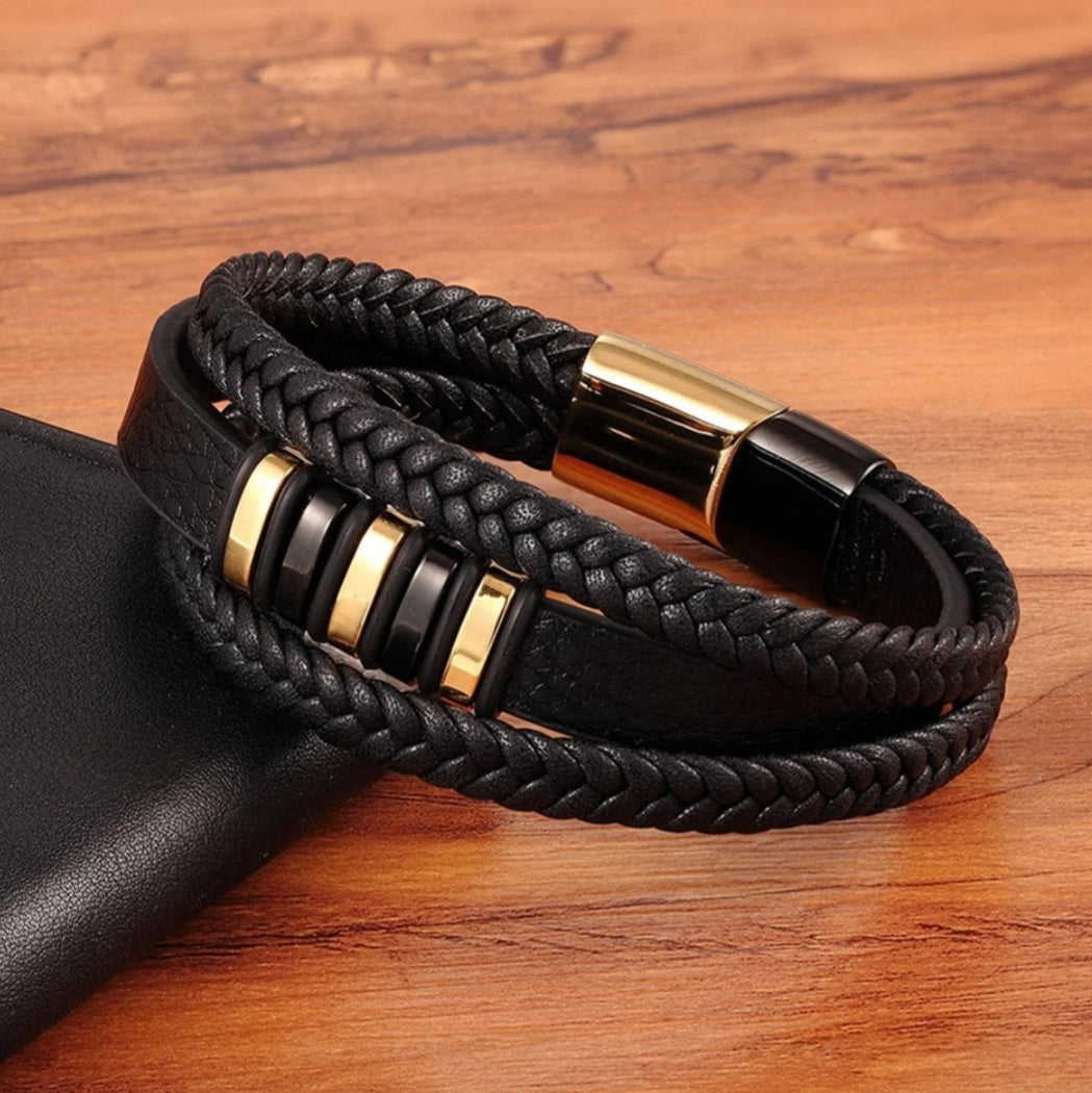 Multi-layer Stainless Steel Luxury Braid Leather Bracelet