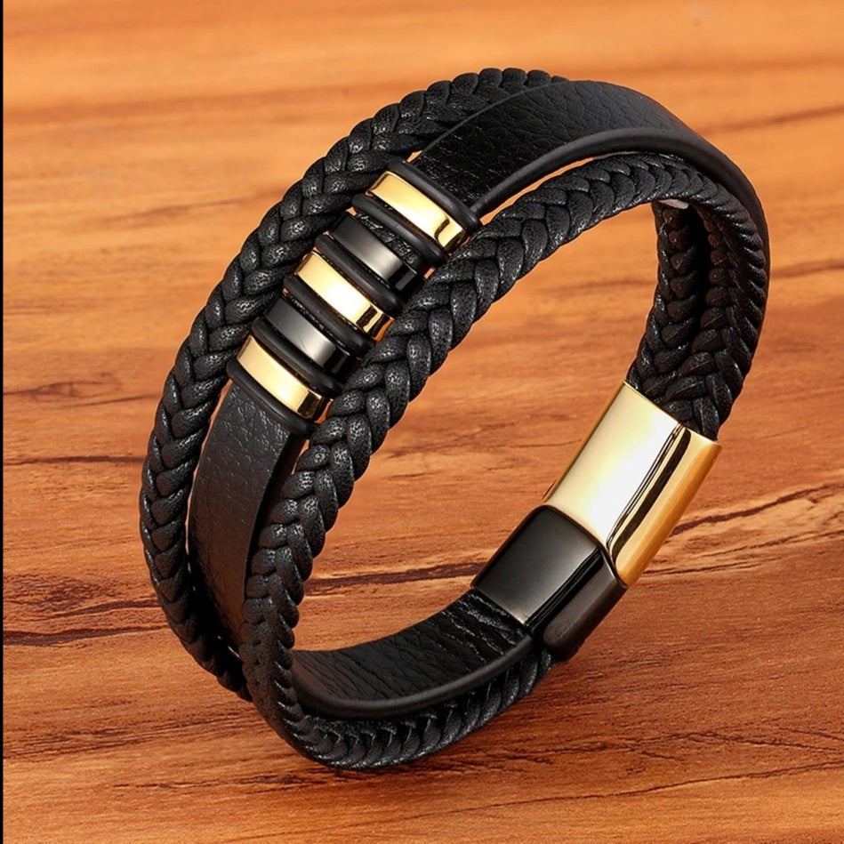 Multi-layer Stainless Steel Luxury Braid Leather Bracelet