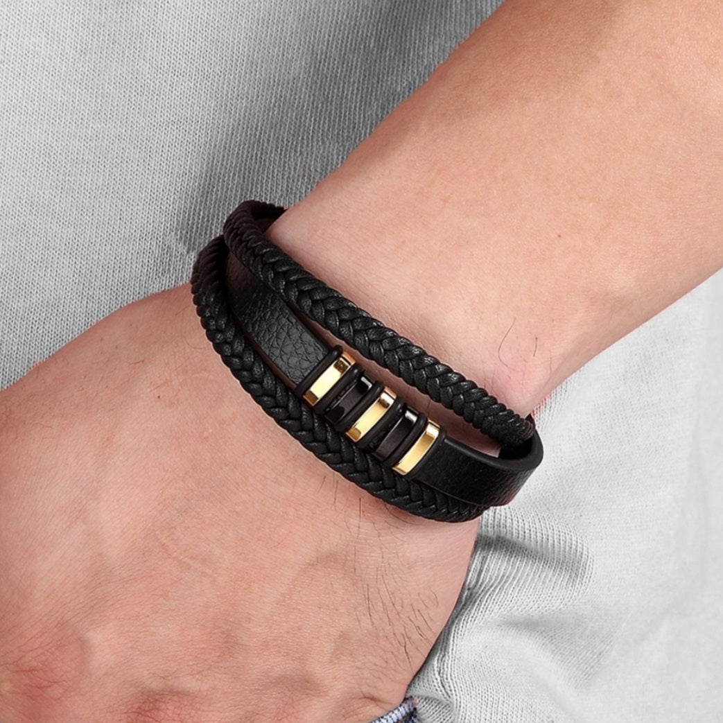 Multi-layer Stainless Steel Luxury Braid Leather Bracelet